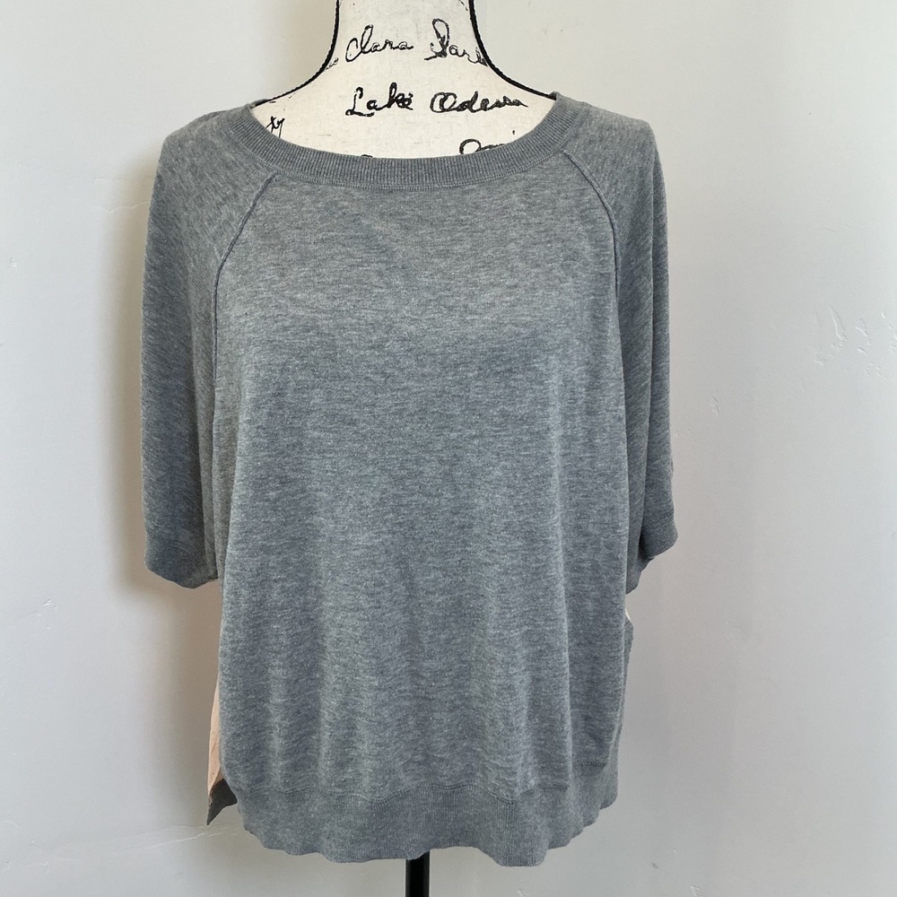 Moth Gray & Peach Color‎ Block Top Dolman Sleeve Knit Shirt